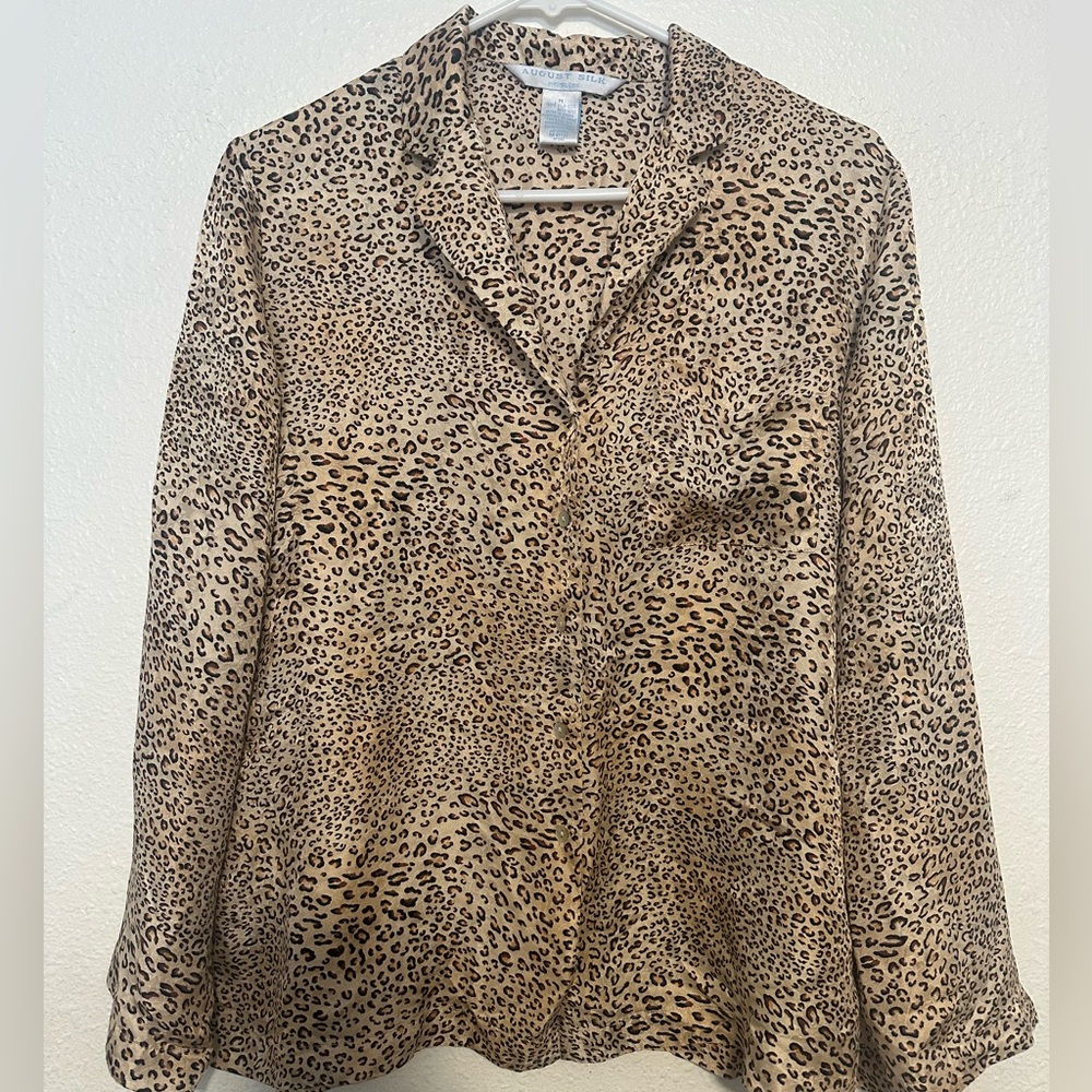 August silk 100% silk Leopard Print Pajama Set - Picture 2 of 13